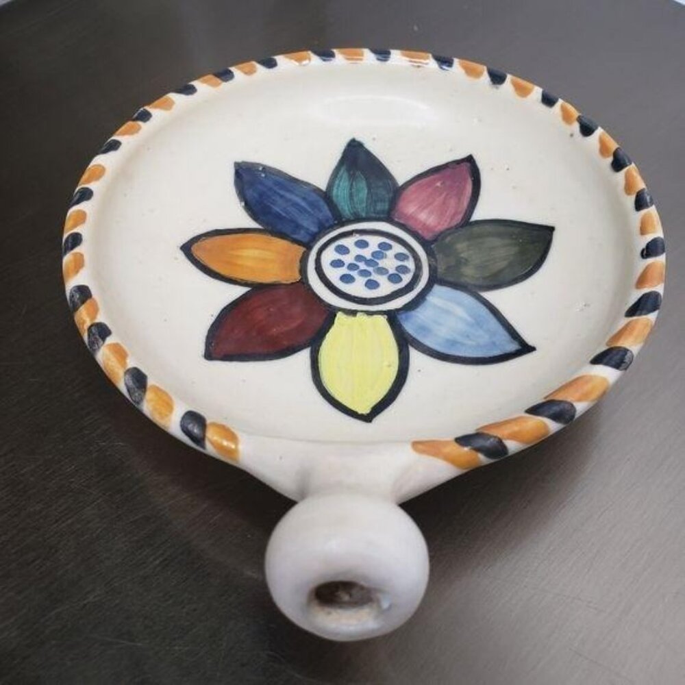 Spanish Talavera Chacon pottery bowl with handle, jewelry dis,h ash tray flower